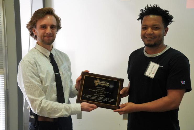 Pi Tau Sigma Distinguished Teaching Award Certificate